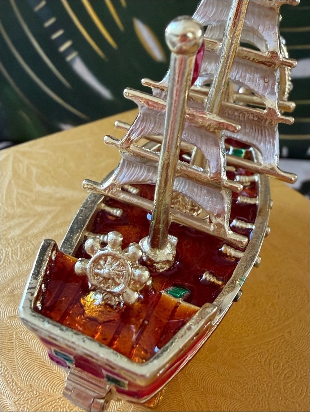 Pirate Ship Trinket Box Crystal Enamel Treasure Keepsake NIB - Picture 7 of 9